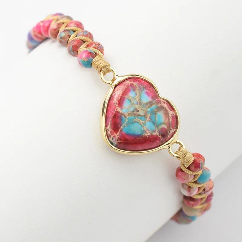 

Wholesale heart-shaped ladies red and blue two-tone imperial stone braided bracelet, square agate bead winding bracelet