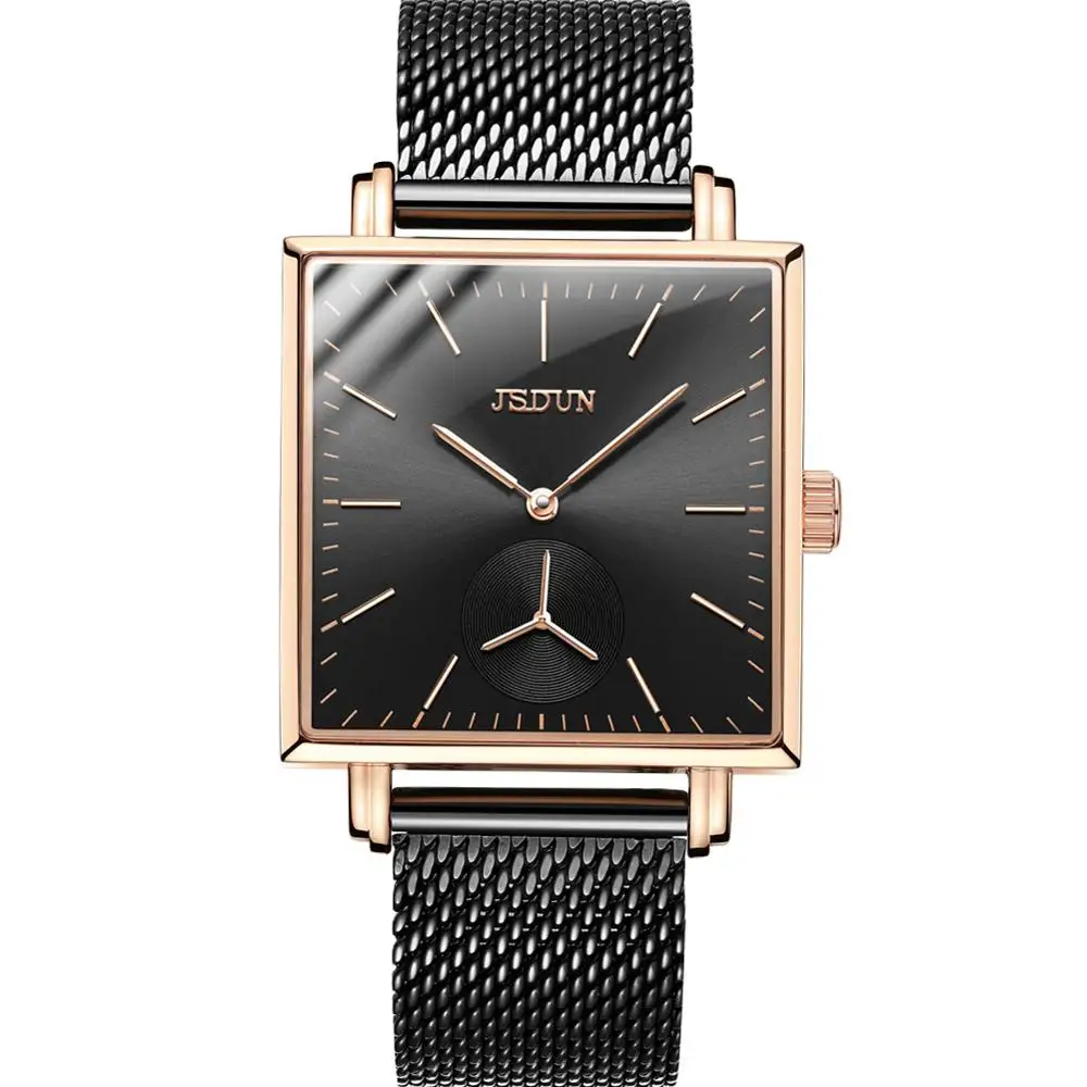 

JSDUN 8834 Square Shape Men Hand Watch Fashion Casual Automatic Mechanical WristWatch OEM Logo Mesh Alloy Material Clock Men