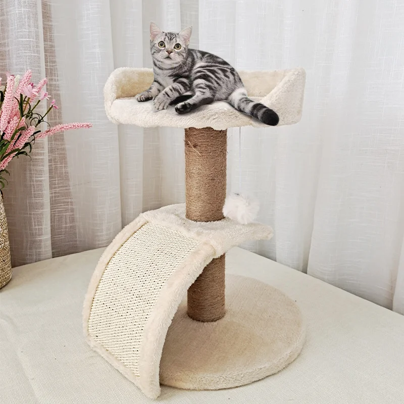 

Cat Tree Climbing Frame Hemp Rope Grinding Cat Claw Column Pet Toy New Design Sisal Material Cat Nest House, Gray,creamy-white