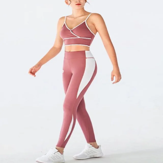 

European and American autumn and winter new yoga suit women's fitness bra high waist pants gym running two piece set