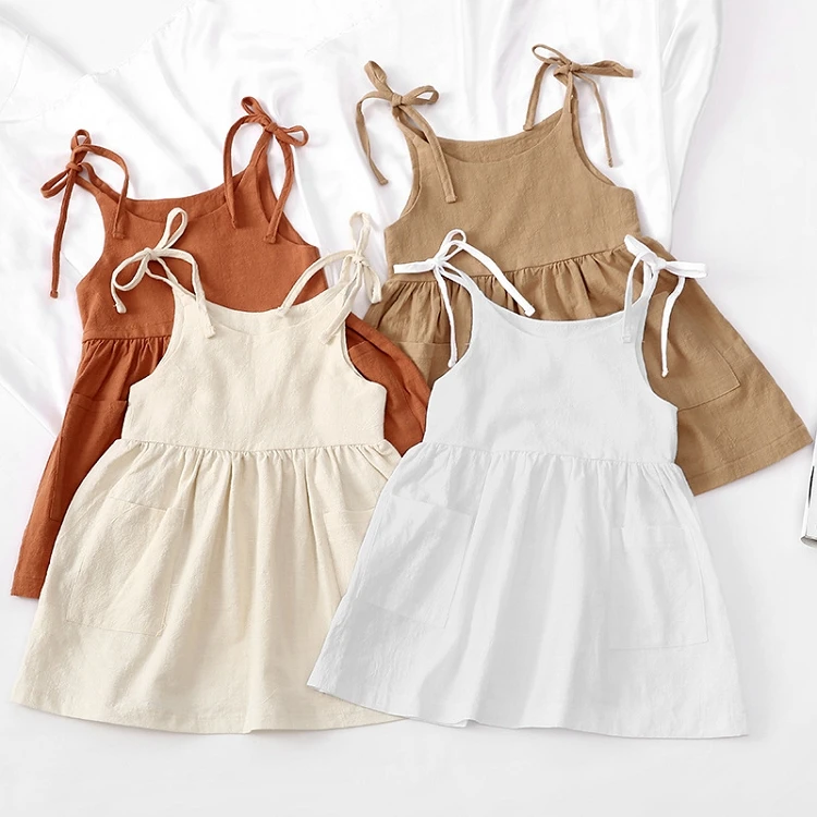 

summer cotton linen children sling dress baby girls casual dresses M767
