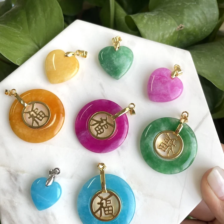 

Best Selling jade heart necklace peace buckle necklace yellow jade pendant pink jade good fortune women lucky charms