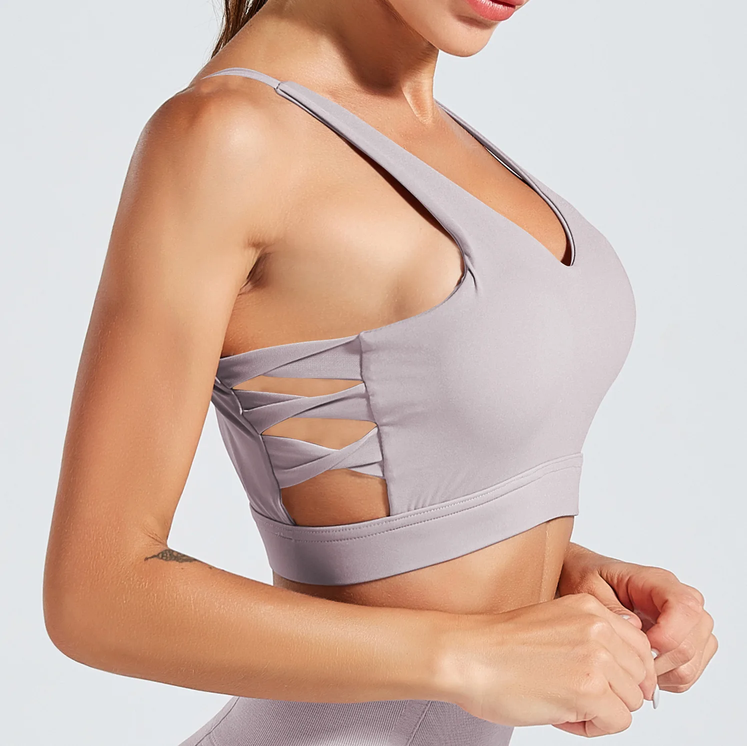 

Trendy Fashion Vest Patchwork Crossed Sports Bra Jogging Solid Color Beauty Back