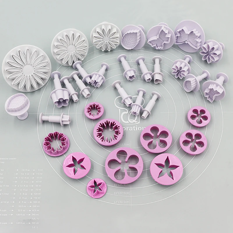 

33 Pcs Set Fondant Cake Cutters Decorating Tools Plunger Candy Sugarcraft Flower Modelling Cutters