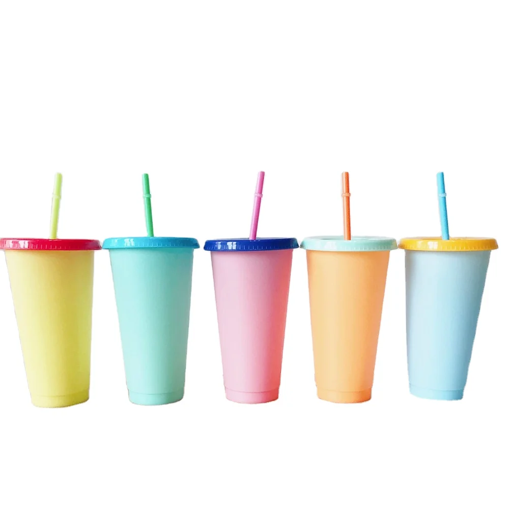 

700ml New Plastic Water Bottle Color Changing Mug Plastic Color Changing Tumbler Cheap Plastic Tumbler with Straw, Available colors or custom colors