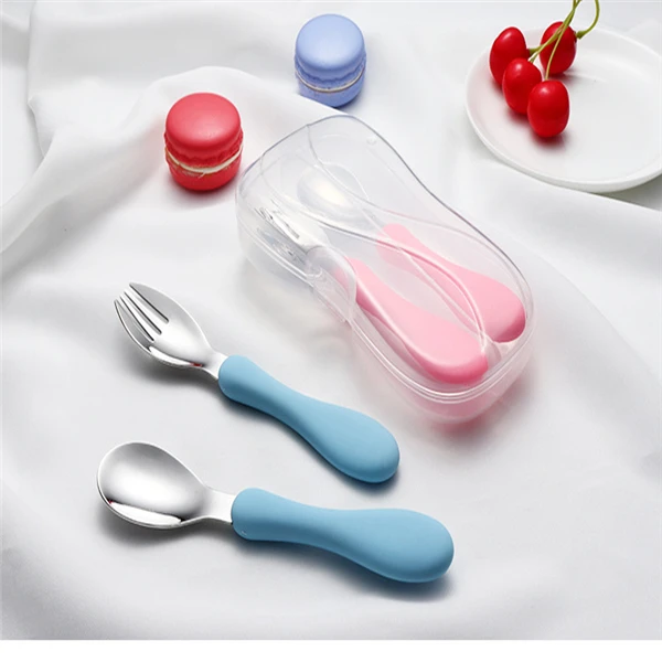 

Wholesale Kids Cutlery Flatware Baby Stainless Steel Spoon and Fork Set, Blue,pink