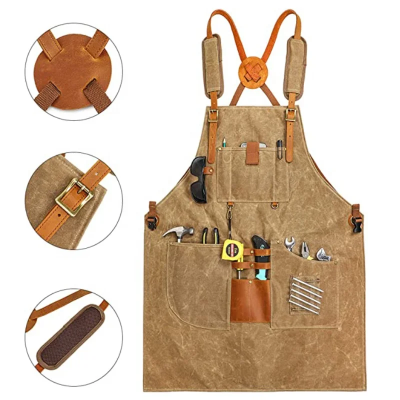 

Heavy Duty Waxed Canvas Leather Carpenters Work Aprons For Adults Men, Choose or customize