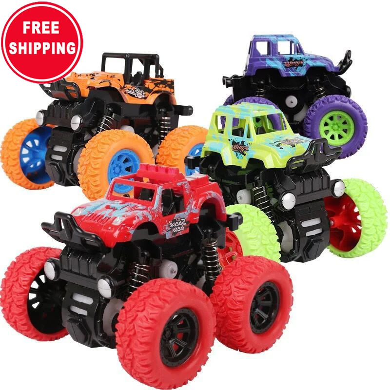 

Plastic Four Wheel Drive Inertial Stunt Off Road Vehicle Model Boy Kids Toys Cars, Red, green, purple...