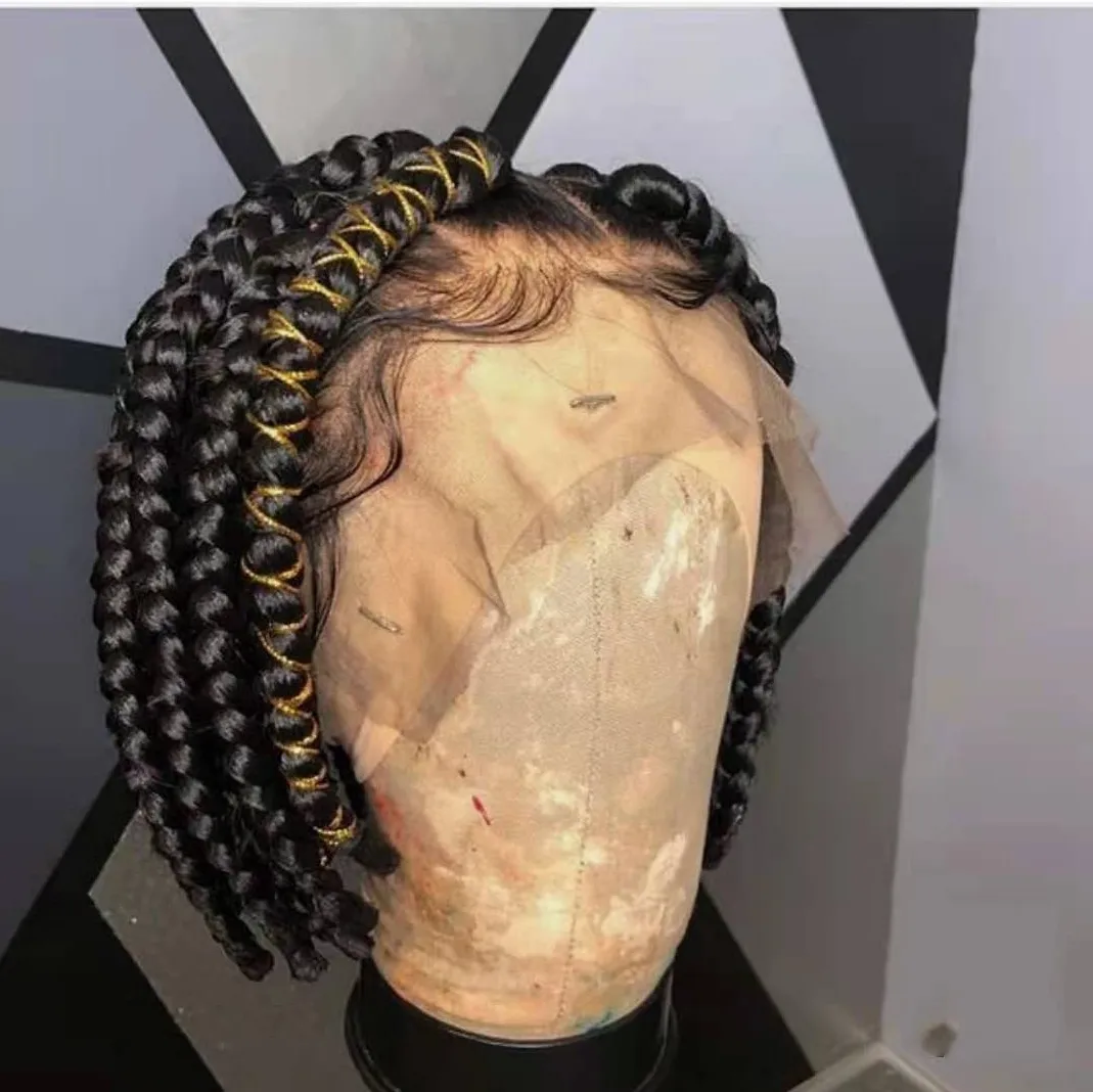 

Bleached knot braided synthetic hair short wig bob full lace braided wig