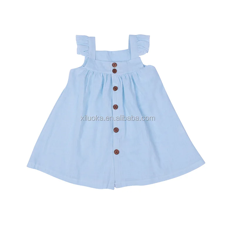 

Top Selling Cotton Solid Color Baby Dresses Button Kids Clothing Girl Dress, Picture