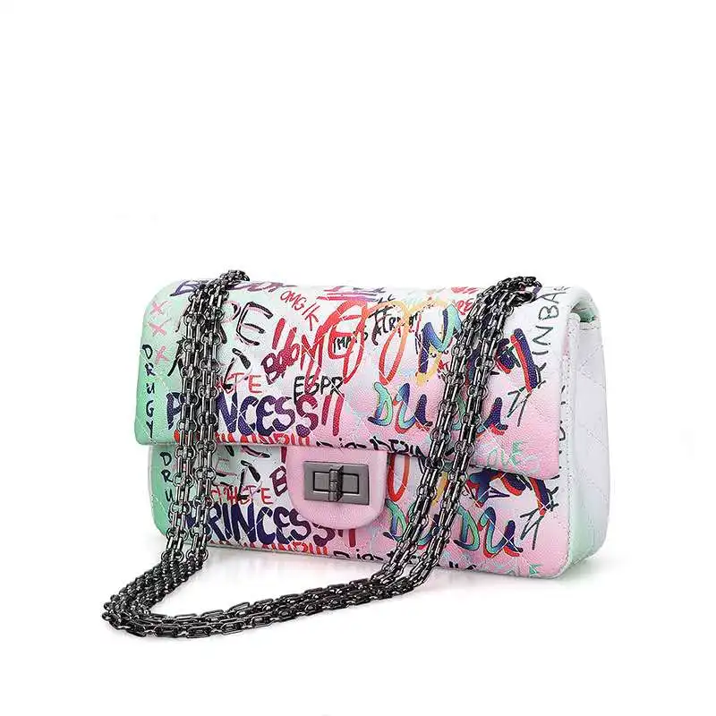 

Faux vegan new fashion designer Multi Graffiti Print purse woman ladies women shoulder bag purses lady handbag graffiti bags, More