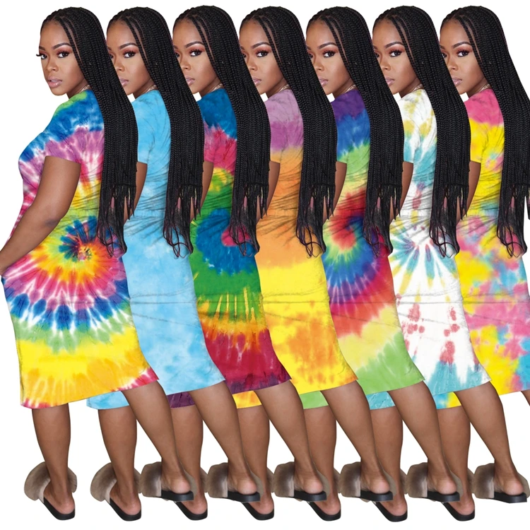 

Summer fashion cartoon design women ladies tie dye dress