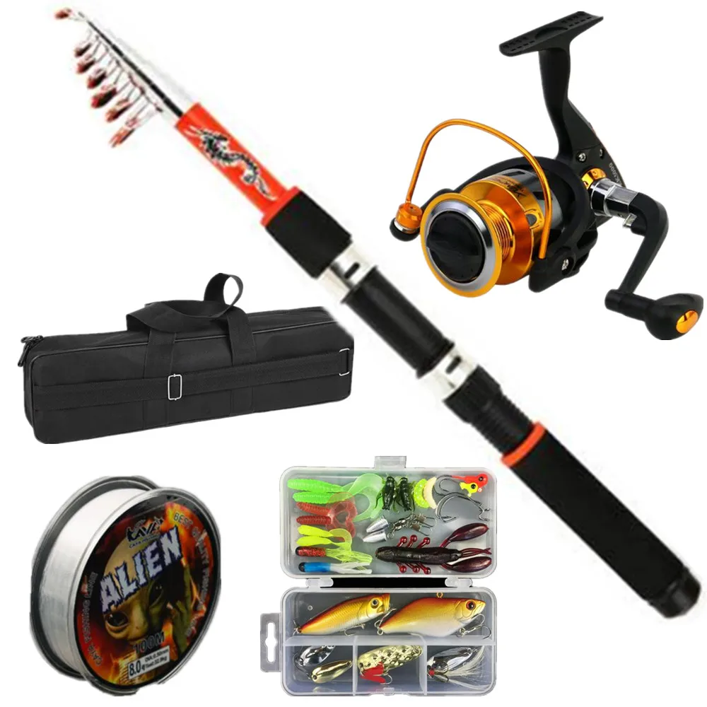 

Fishing Rod Kit Telescopic Fishing Pole and Reel Combo Full Kit with Line Lures Hooks Carrier Bag for Adult Travel Freshwater