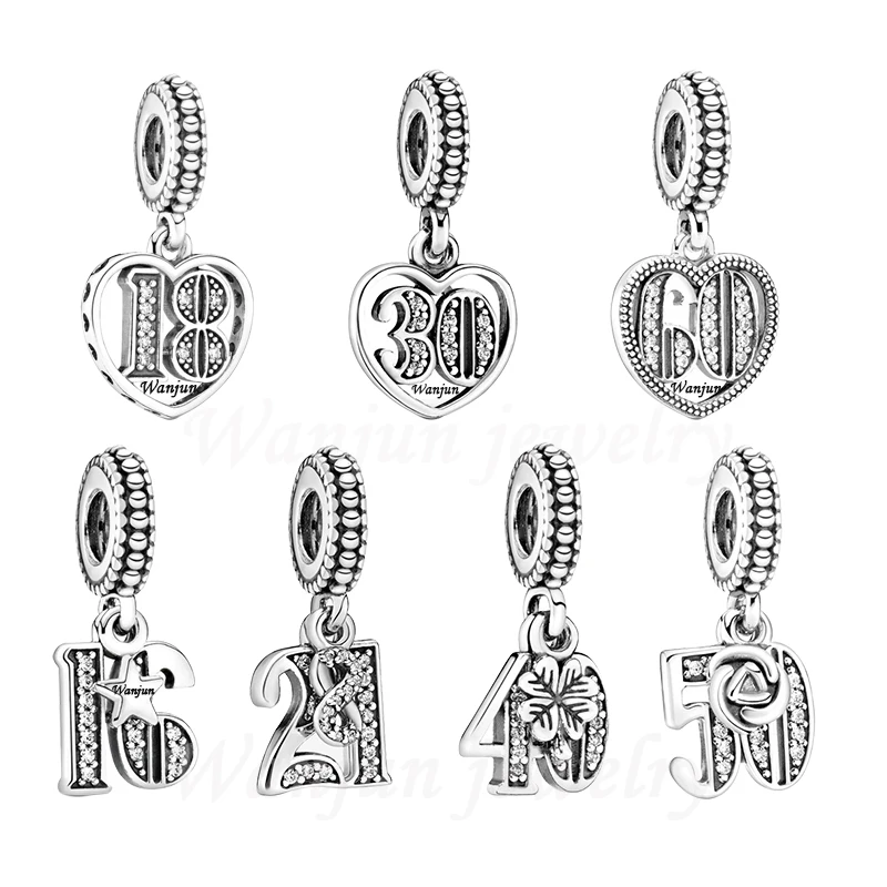 

wanjun 925 standard silver high quality Bracelet charms Digital pendant fit pandora Factory wholesale