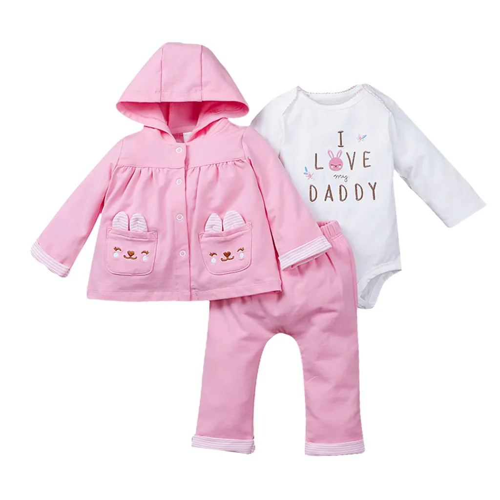 

Original Manufacturer Direct Sale Autumn Cute Bunny Design Long Sleeve Windproof Warm Newborn Girl 3pcs Baby Clothing Set, White/pink