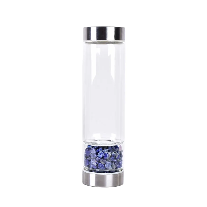 

Factory Price Wholesale Gemstone Water Bottle Crystal Custom Logo Stainless Steel Glass Energy Drink Bottle For Christmas Gifts, Customized color acceptable