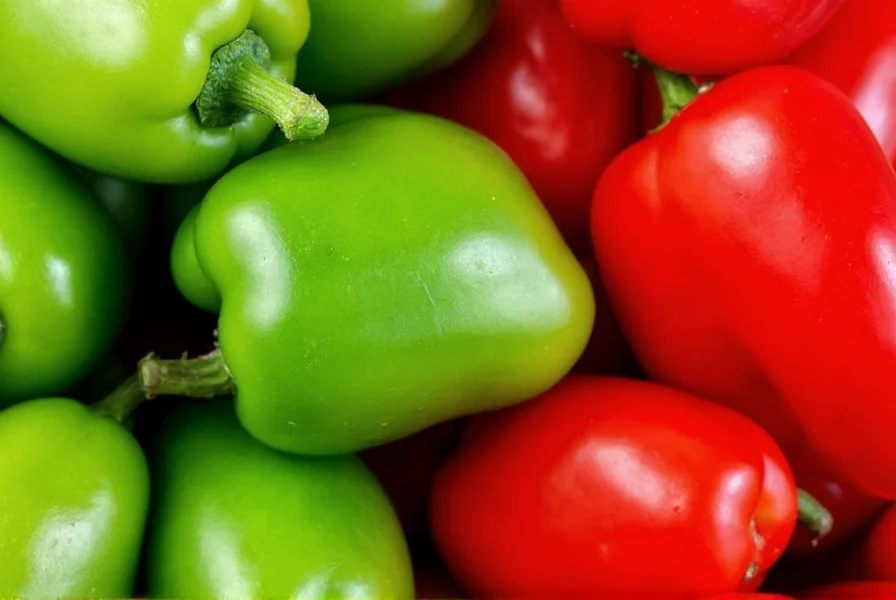 Close-up comparison of green serrano peppers next to red jalapeños showing size difference and texture