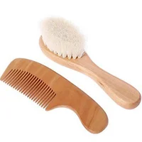 

Wooden Baby Hair Brush and Comb Set for Newborns and Toddlers | Natural Soft Goat Bristles for Cradle Cap | Wood Bristles Baby