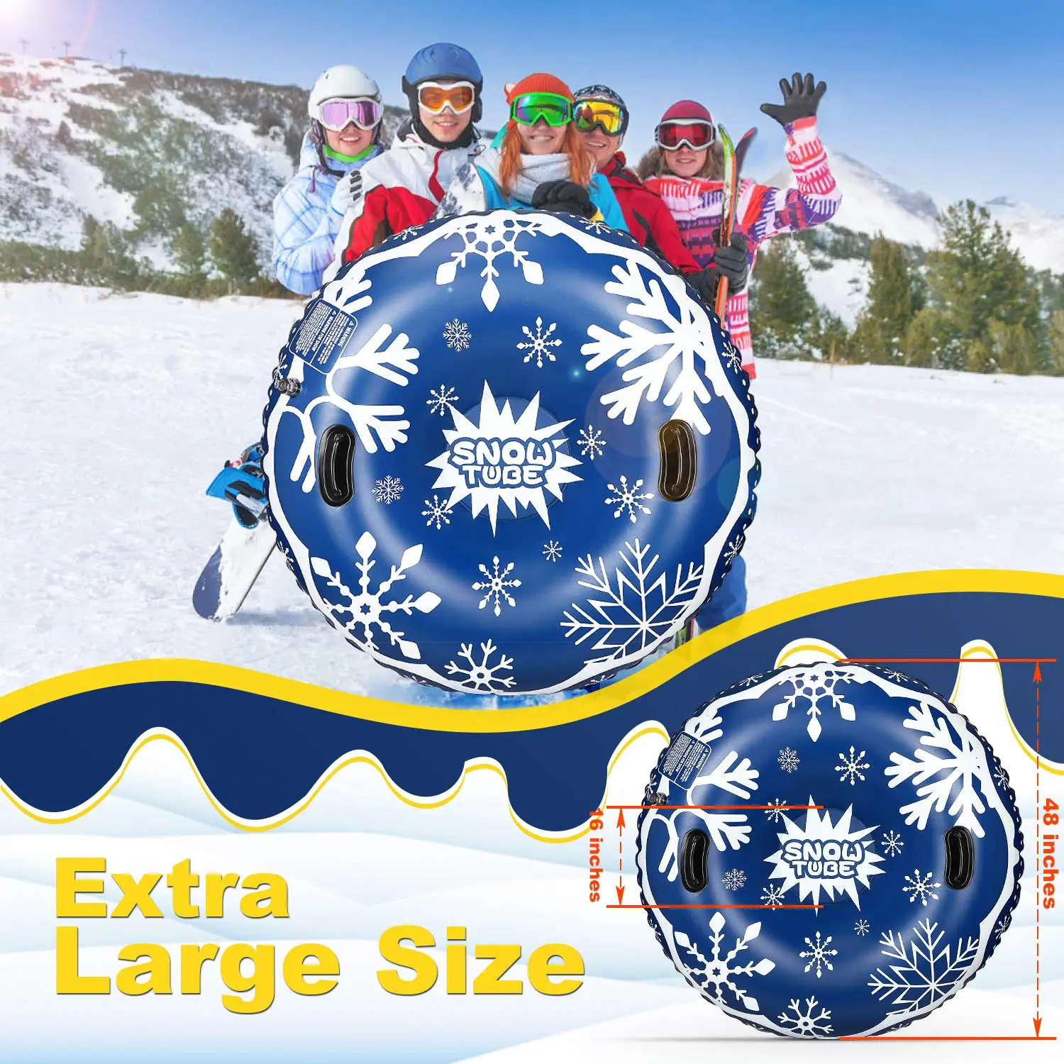 

LC New Winter Fun Toys Heavy Duty Inflatable Snow Sleigh Tube Air Tube Inflatable Snow Sled for Kids and Adults, Blue,black