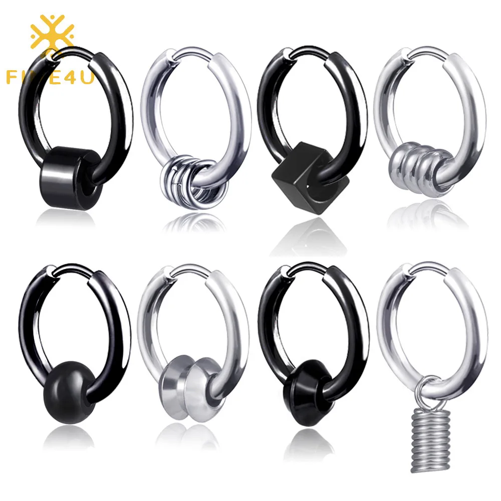 

Hip Hop Boys Simple Jewelry Aretes Para Hombres Black Huggie Hoops Ear Ring Stainless Steel Man Earrings