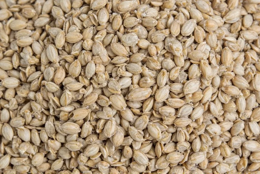 Close-up of golden fennel seeds on wooden spoon