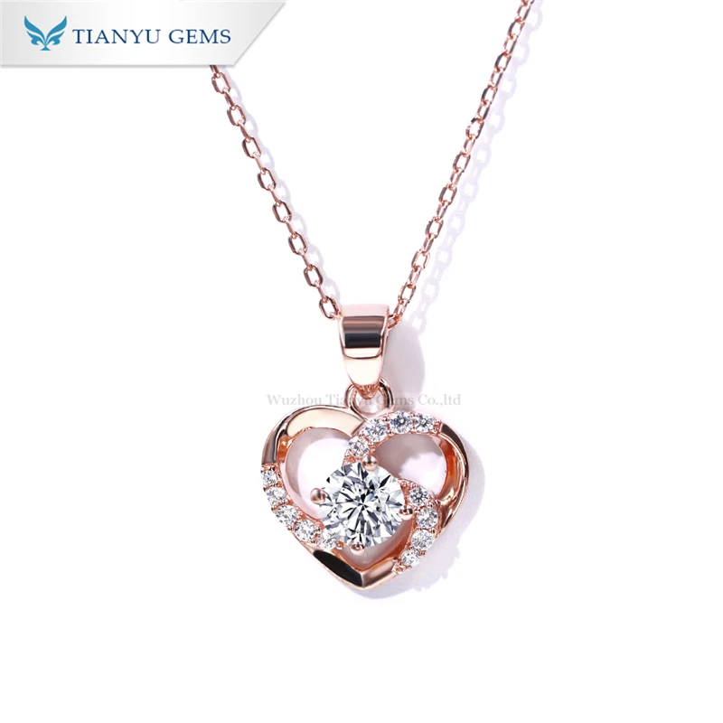 

Tianyu Gems Silver Jewelry 18K Gold Plated White Color Round Moissanite Pendant Heart Necklaces