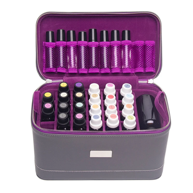 

2022 PU Leather 15ML Double-layer Cosmetic Nail polish storage Box Essential Oil Bag, 6 colors