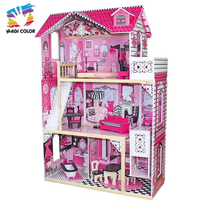 
Ready To Ship pink wooden simulation baby doll house with low price W06A101 