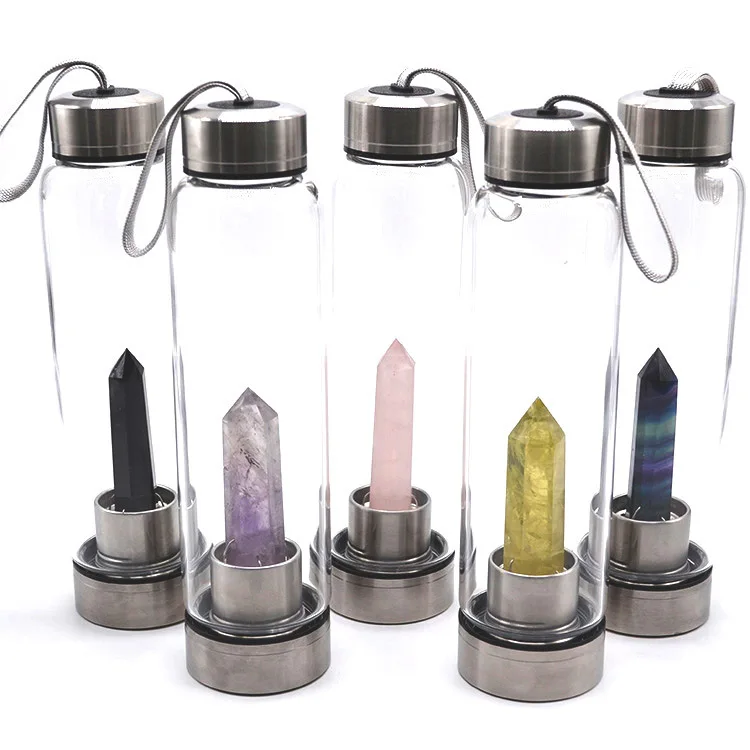 

Wholesale natural crystal point water bottle energy gemstone point bottle crystal gifts