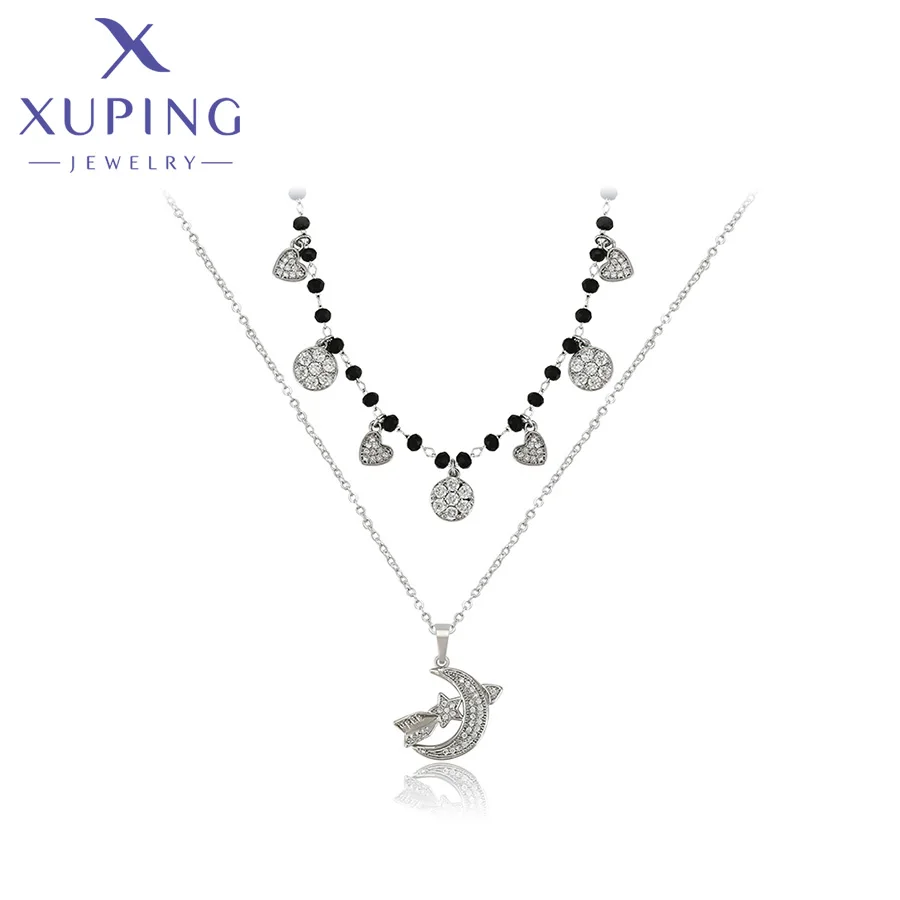 

C000007890 xuping zircon stainless steel jewelry fashion elegant platinum plated moon star charm necklace women