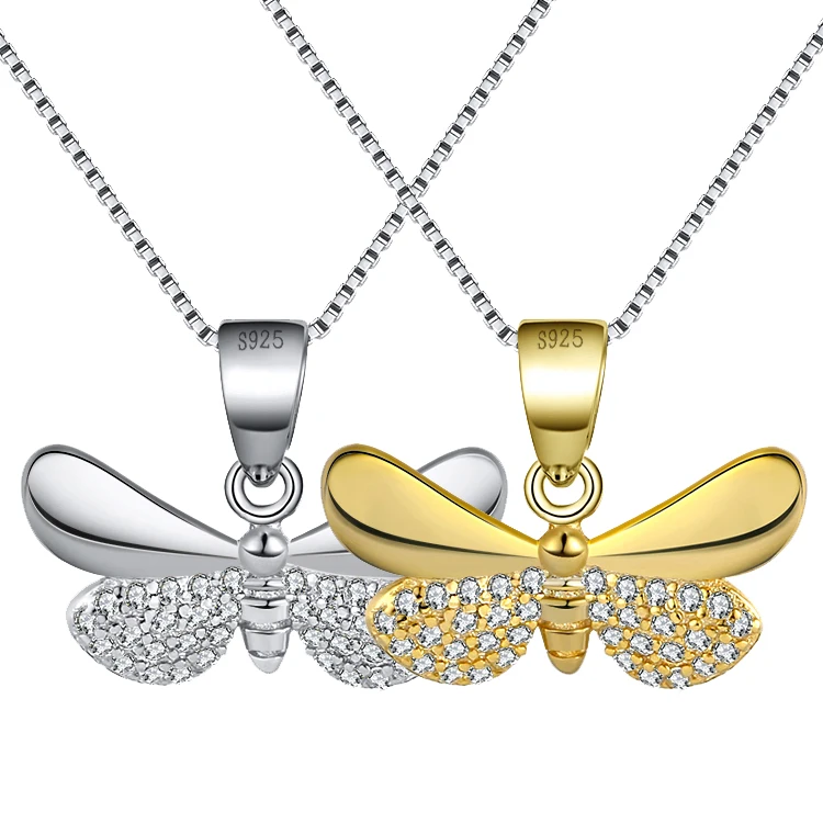 

RINNTIN SN89 Trendy Unique Ladies Jewellery Butterfly Pendant Necklace 925 Sterling Silver Necklaces Sealing Bag Women's Zircon