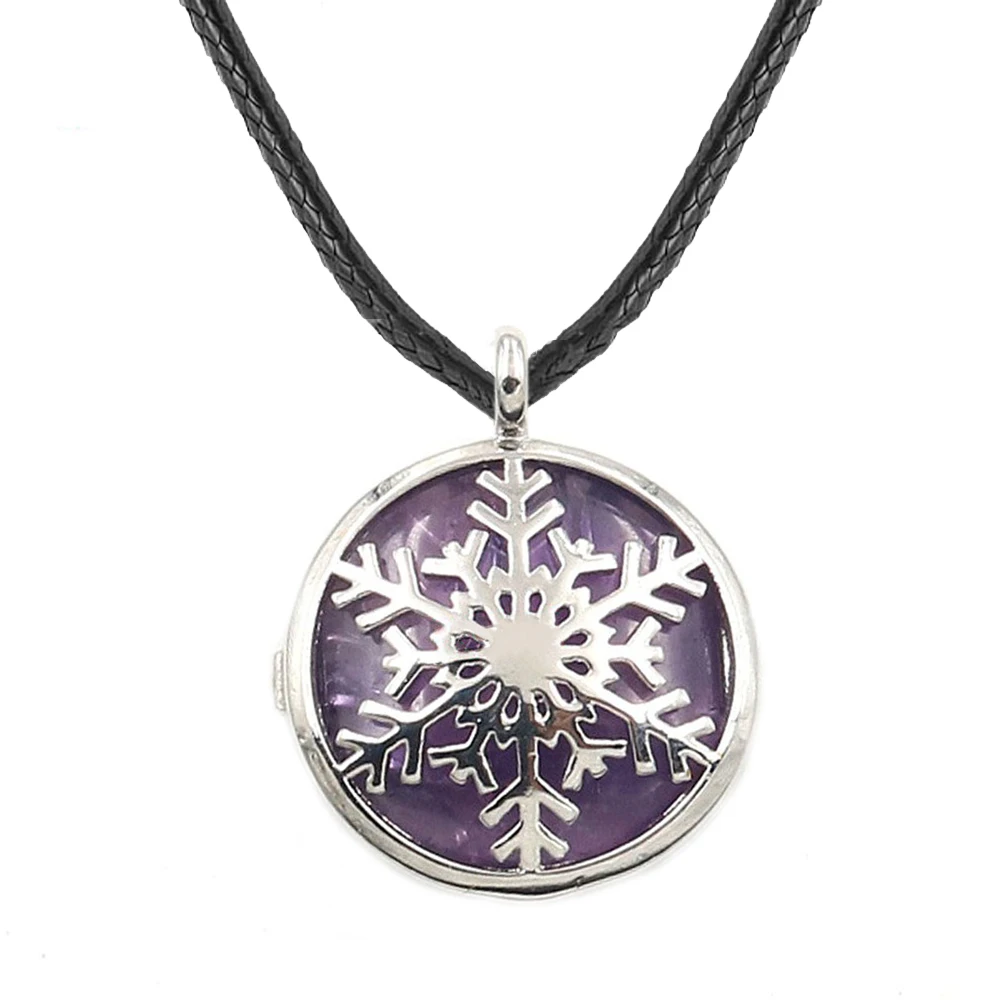 

Natural Gemstone snowflake Pendant Necklace for women men Healing Chakra Quartz Round Circle Ice and Snow Flake Choker Jewelry