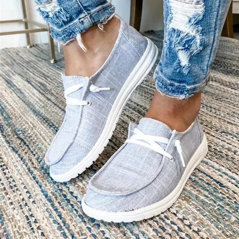 

Womens Canvas Loafer Slip On Casual Closed Toe Lace Up Flatform Boat Shoes Lace Up Low Top Loafer Shoes