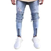 

Blue Motorcycle Biker Denim Pant Ripped Skinny Jeans Men