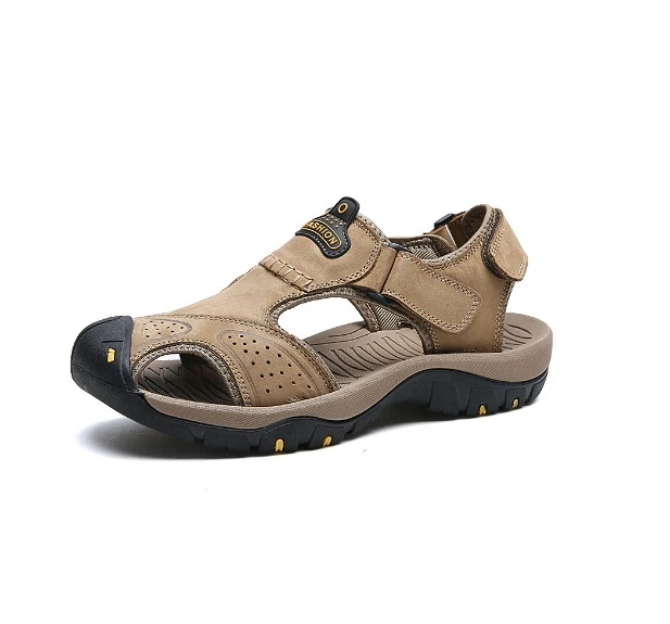 

Pure leather upper extra size men's closed toe Trail Walking Hiking Sandals Summer sports beach shoes Mens Outdoor Sandals