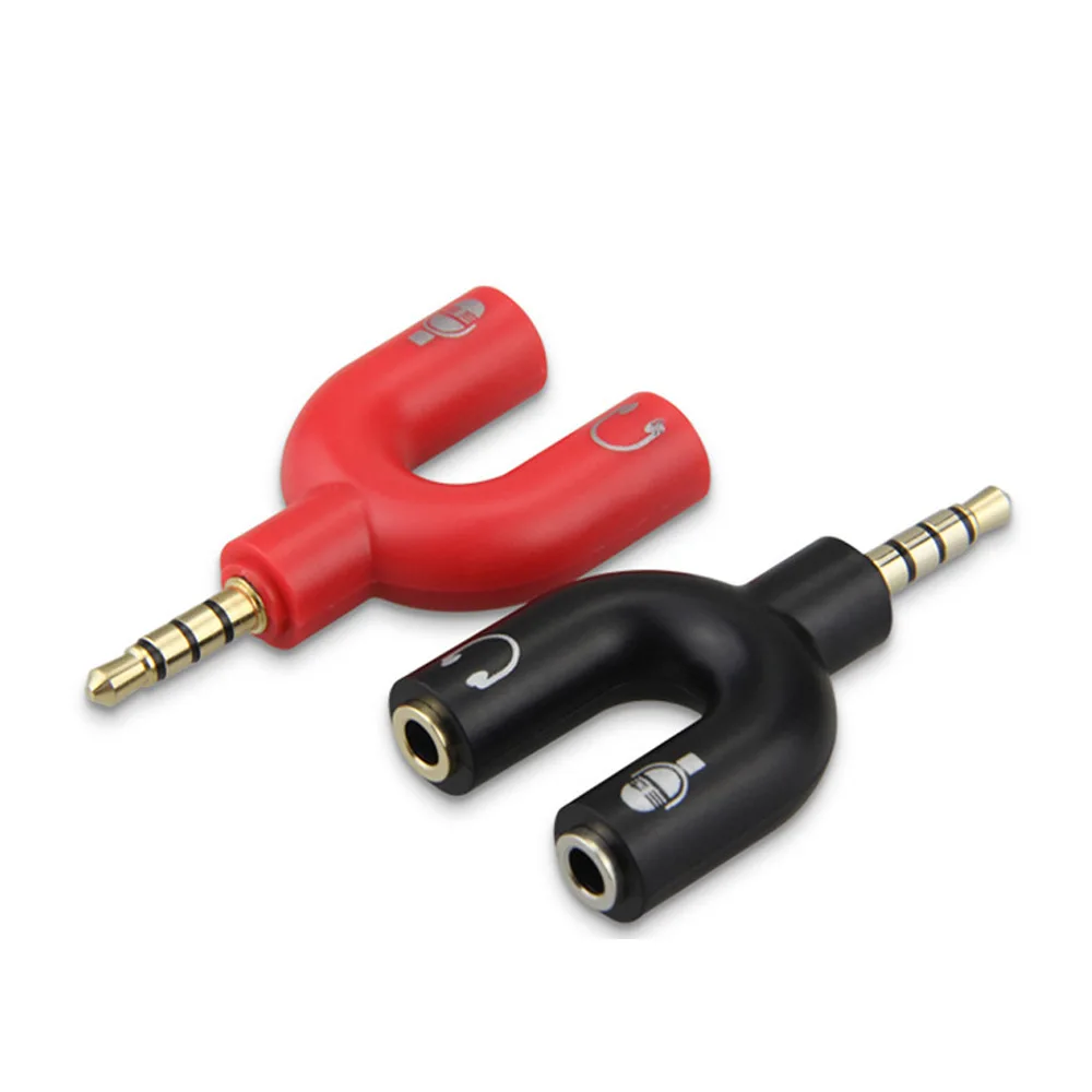 

U shape 3.5mm Stereo Y Splitter Audio Male to Earphone Mic Adapter, Black,white,red,blue,yellow ,green