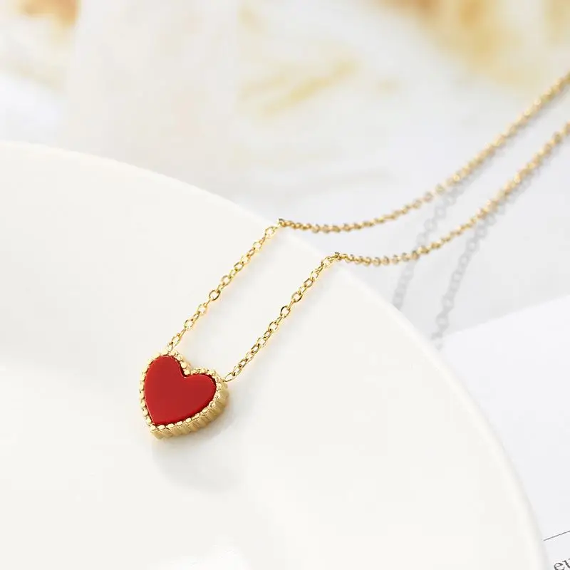 

Red Heart Double-Sided Peach Heart Pendant Stainless Steel Simple Girl Love Necklace