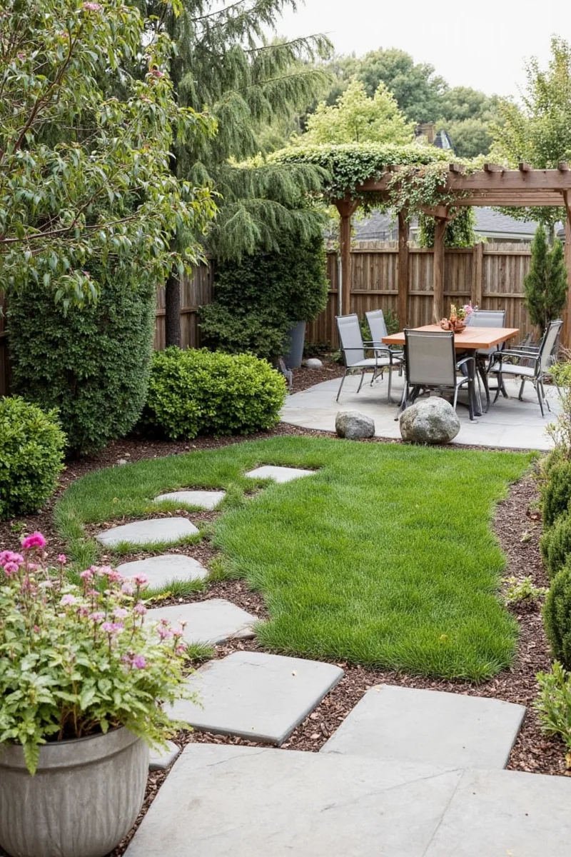 A person cleaning a garden path with a power washer while a dog watches nearby