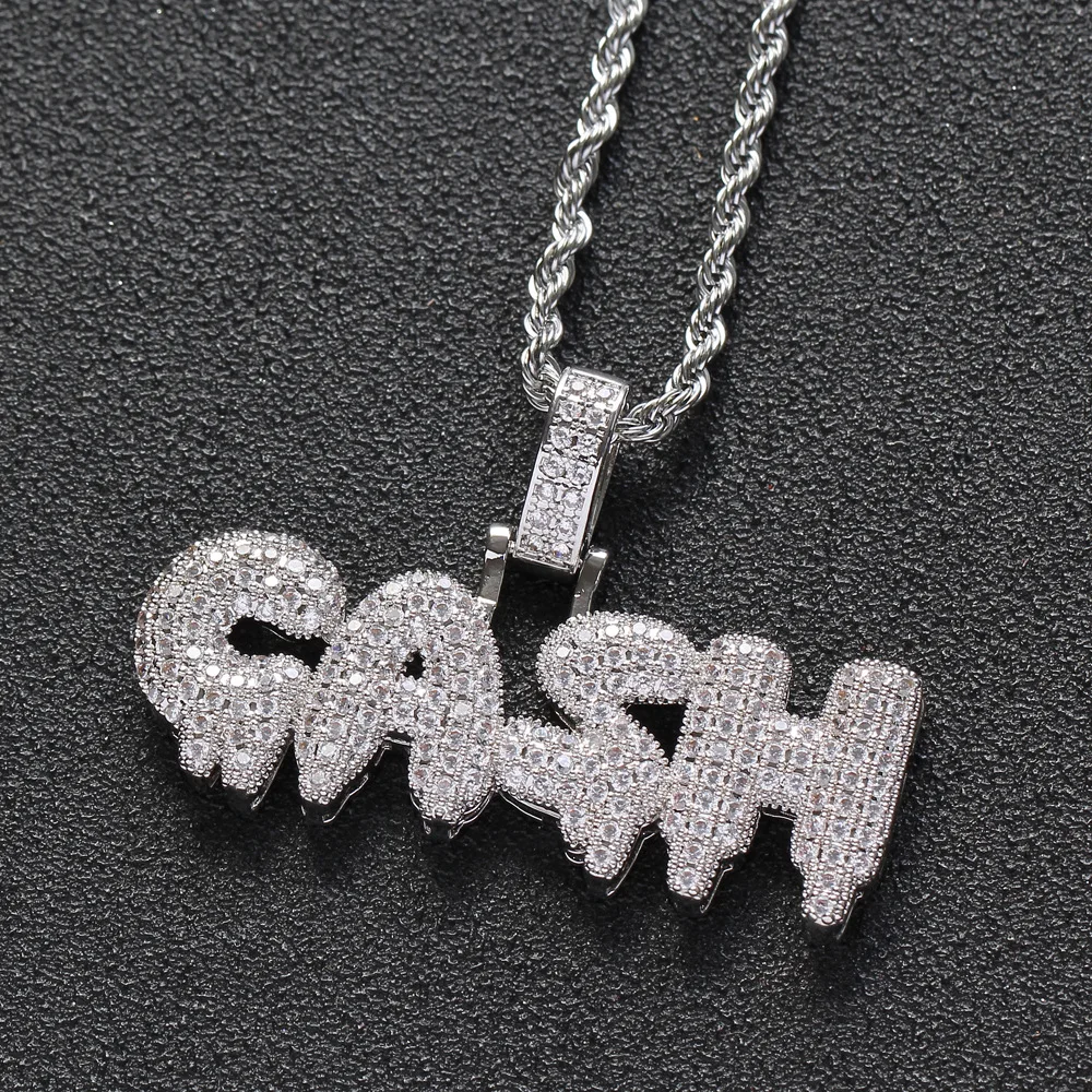

Hip Hop Letter CASH Full Zirconium Men name plate necklace custom jewelry name necklace personalised