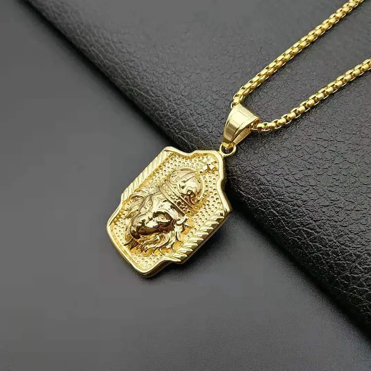 

Hot Selling Punk Jewelry Animal Head Pendant Gold Plated Thin Face Lion Head Necklace Pendant For Men Gift