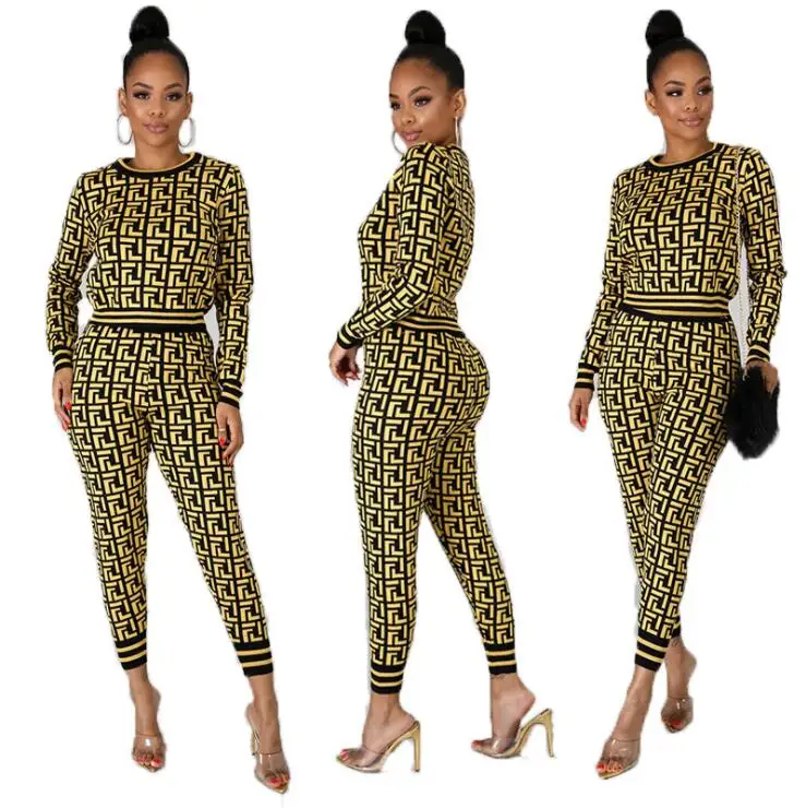 

Wholesale Women's 2PCS Sets 2021 Autumn New Style Casual Fashion Long-Sleeved Pullover Trousers Two-Piece Set, Picture color