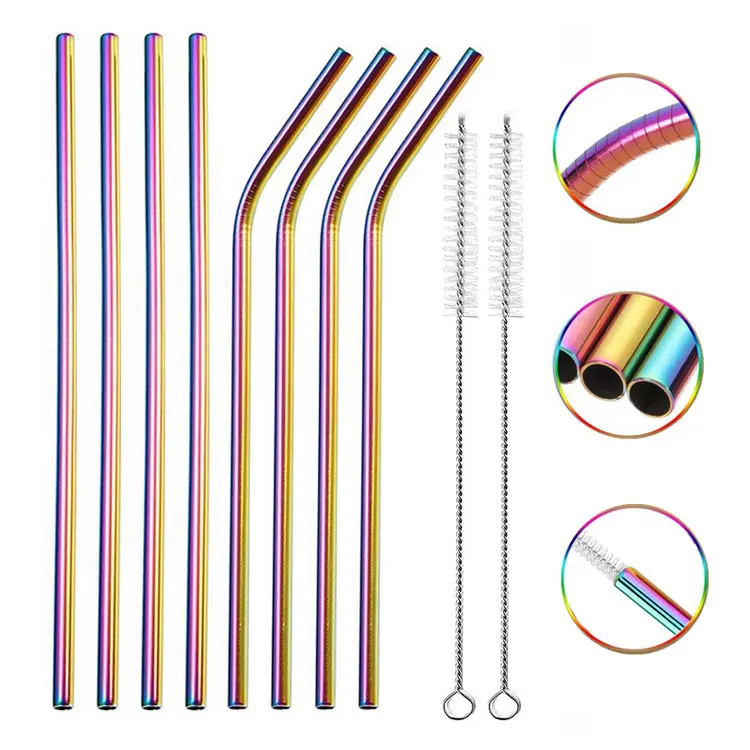 

Custom Reusable Metal Stainless Steel Drinking Straws with Cleaning Brush Wholesale, Custom colors
