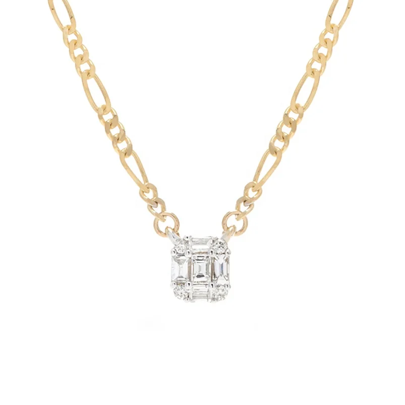

Gemnel dress jewelry 925 silver 18k gold baguette diamond shield strength figaro chain necklace