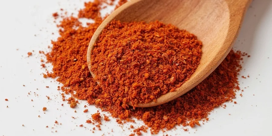 Sunlight shining on a colorful spice rack including red pepper flakes