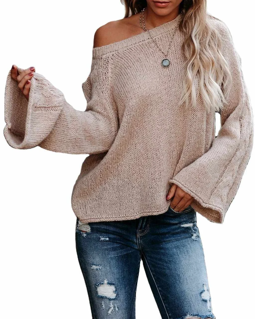 

wholesale custom loose long sleeves crew neck pullover sweater for women