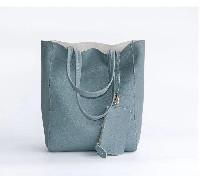 

Large single shoulder blue PU practical elegant handbag with wallet
