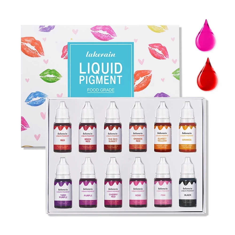 

Wholesale Food Coloring Handmade Lip Gloss Color Liquid Pigment, 12colors