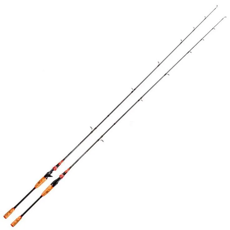 

WEIHE 1.8/2.1/2.4m multi sections contraction carbon imitative wood handle casting and spinning fishing rod, Black-red