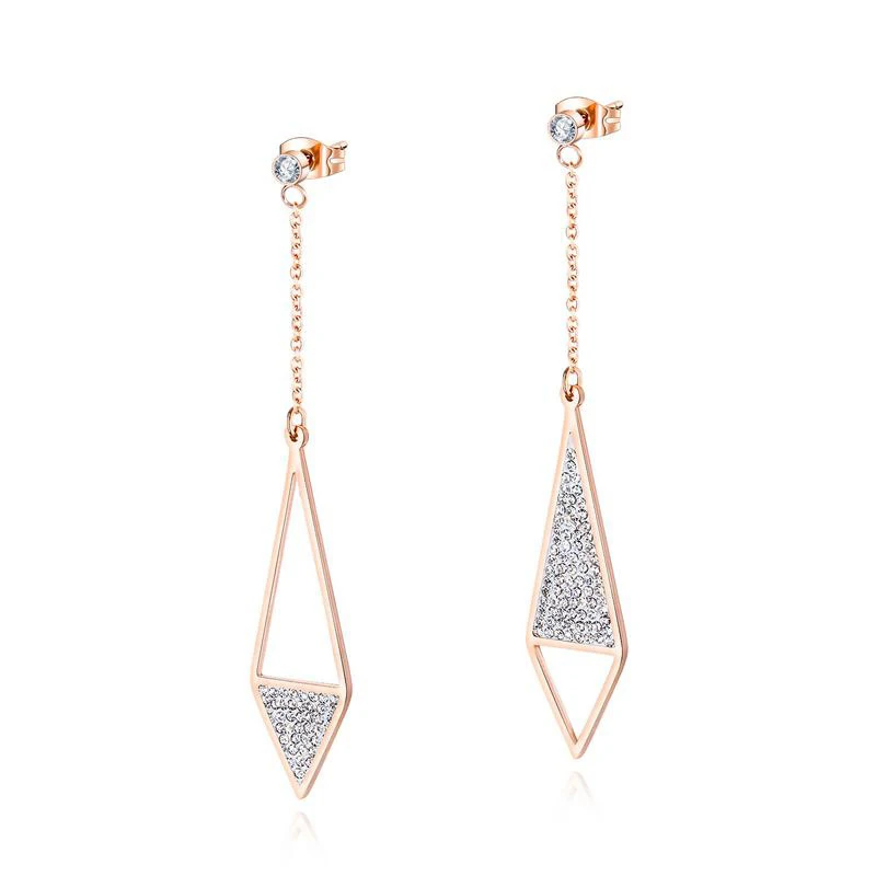 

Fashion Geometry Rhombus Dangle Earrings Zircon Titanium Stainless Steel Drop Earrings For Women (KSS229), Same as the picture