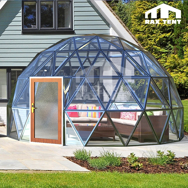 

Geodesic glass dome house yurt dome tent for large family camping tent and resort can use for all weather all the year, Blue